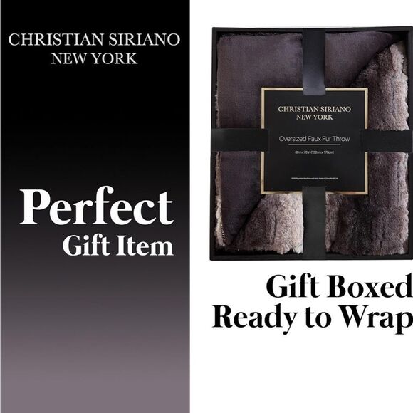 Christian Siriano Black Faux Fur Throw In Gift Box, Black And Brown Polyester - Picture 7 of 8